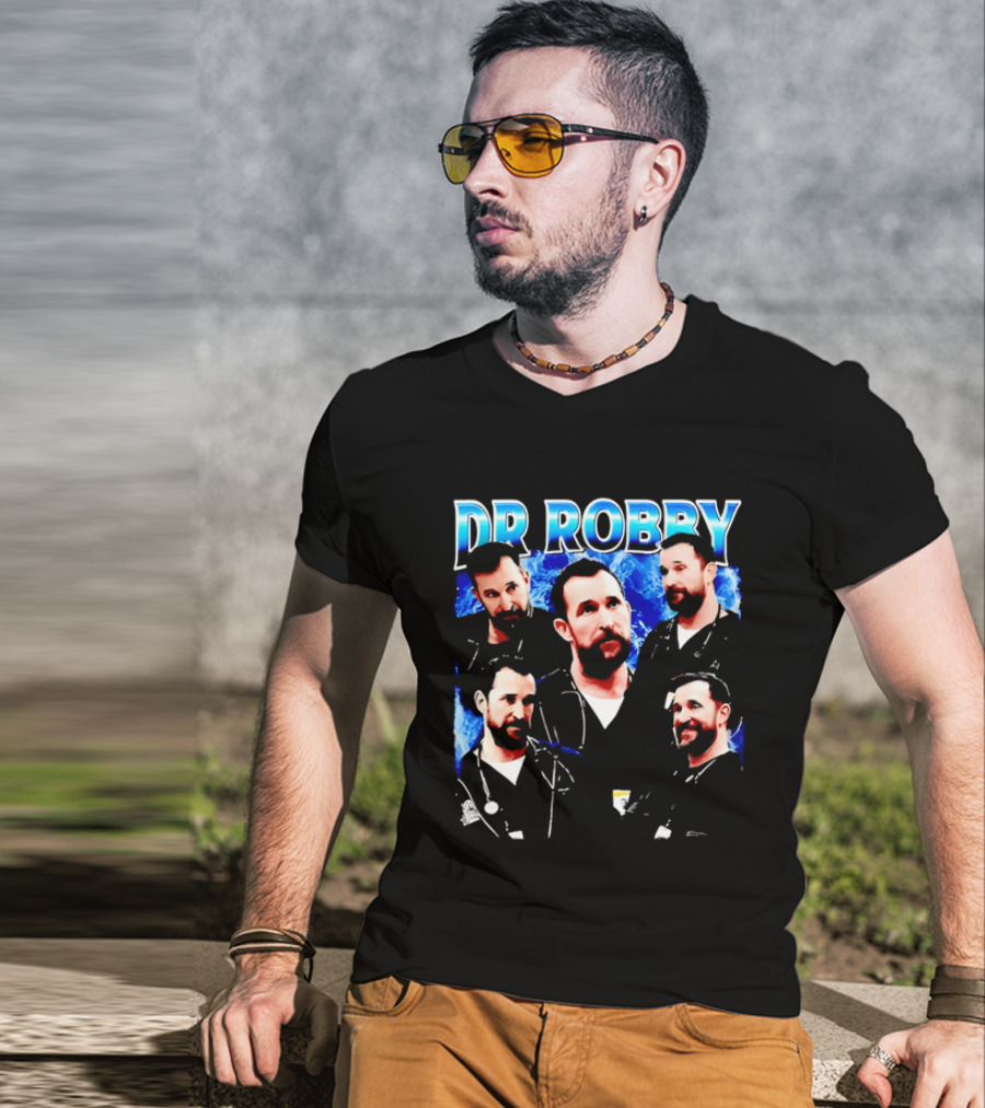 Dr Robby Bearded Male Doctor Scrubs Stethoscope Photo Collage T-Shirt