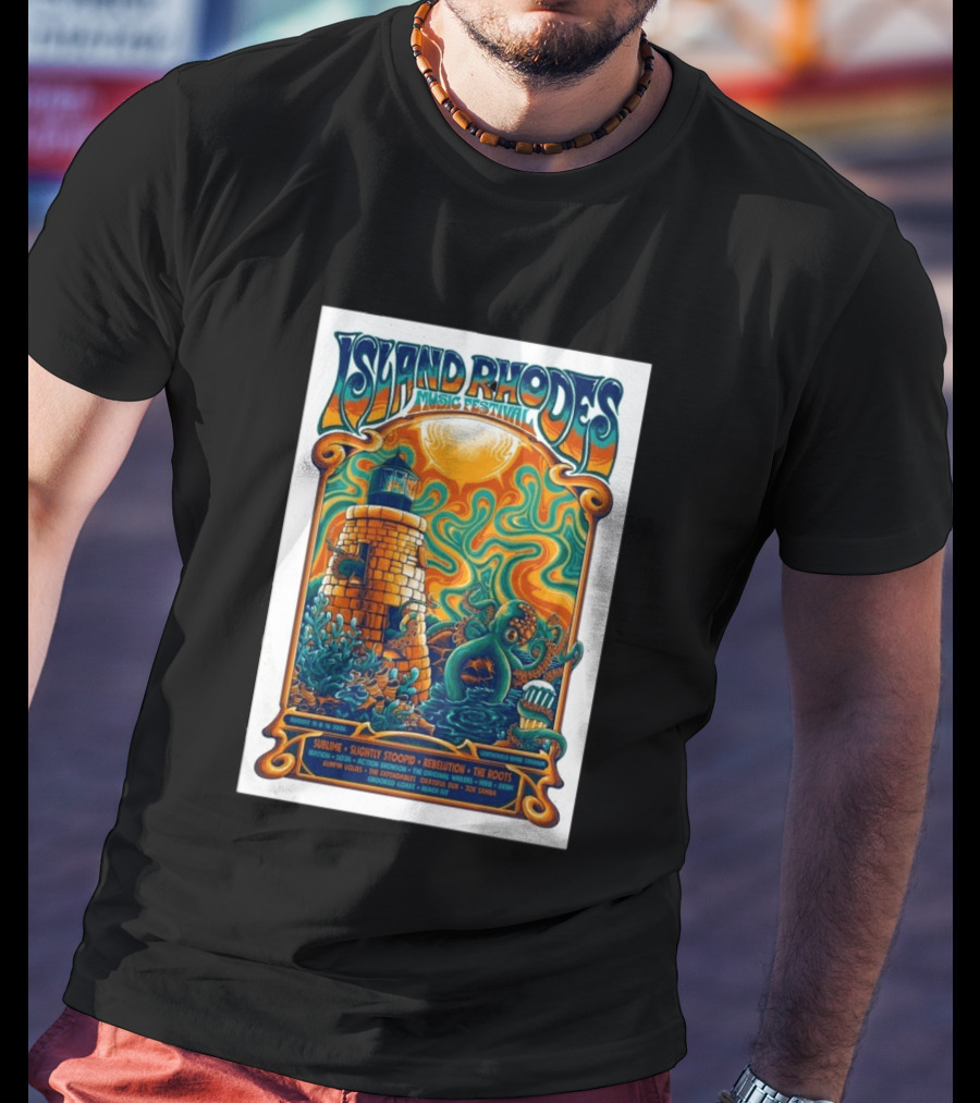 Island Rhodes Music Festival 2026 Lighthouse Octopus Art Pawtucket Rhode Island Sublime Slightly Stoopid August 15 16 T-Shirt