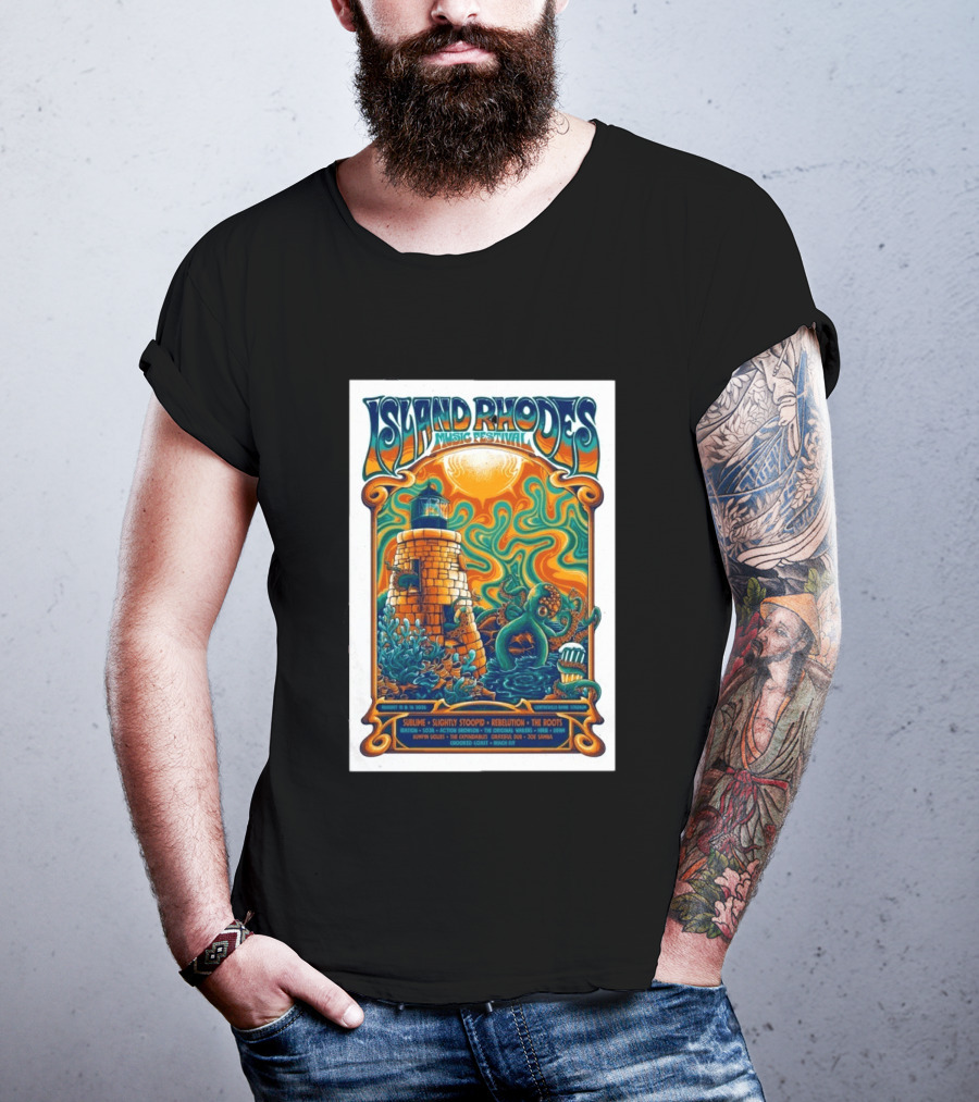Island Rhodes Music Festival 2026 Lighthouse Octopus Art Pawtucket Rhode Island Sublime Slightly Stoopid August 15 16 T-Shirt