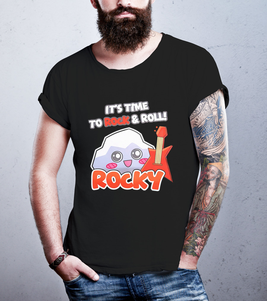 It's Time To Rock And Roll Rocky Rock With Guitar Cute Cartoon T-Shirt