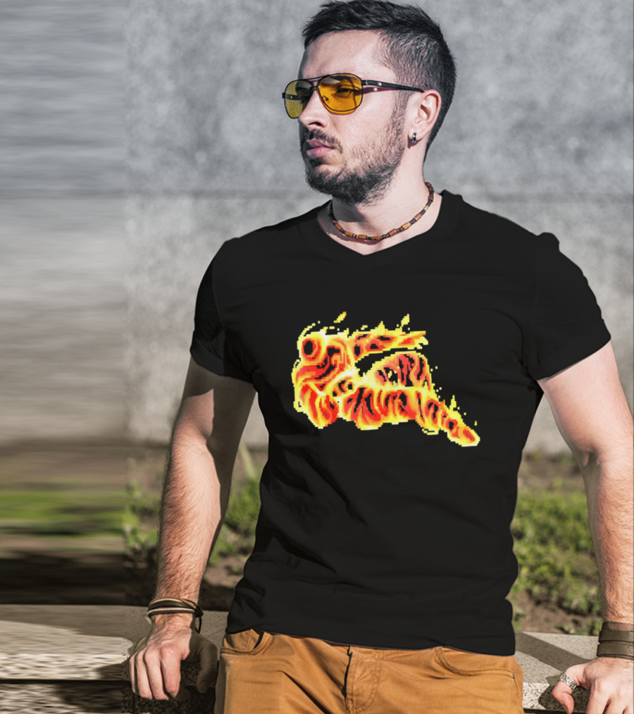 Fiery Waves Of Burning Flame Blaze In Yellow Orange Red Hues T-Shirt