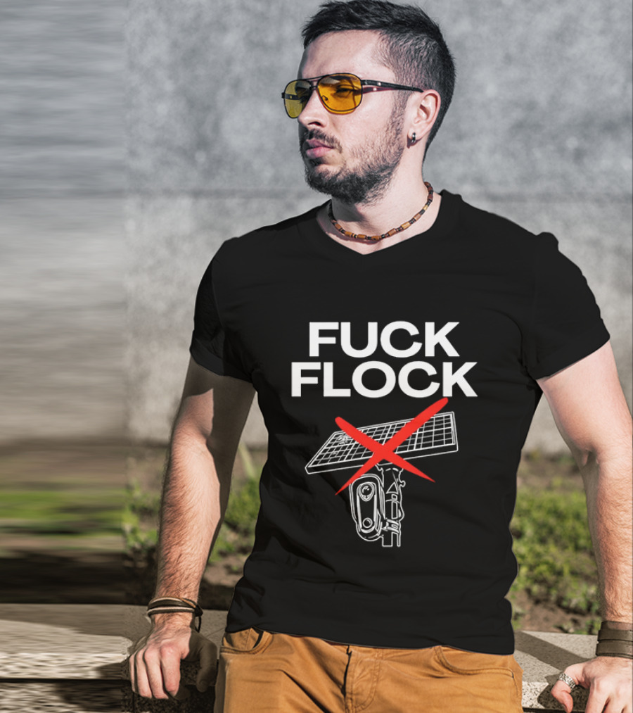 Fuck Flock Surveillance Camera Solar Panel Red X T-Shirt