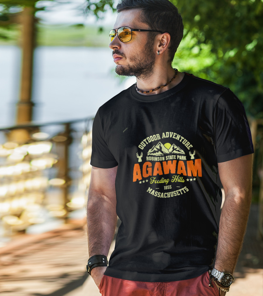 Outdoor Adventure Robinson State Park Agawam Feeding Hills 1855 Massachusetts Mountain Sun Deer T-Shirt