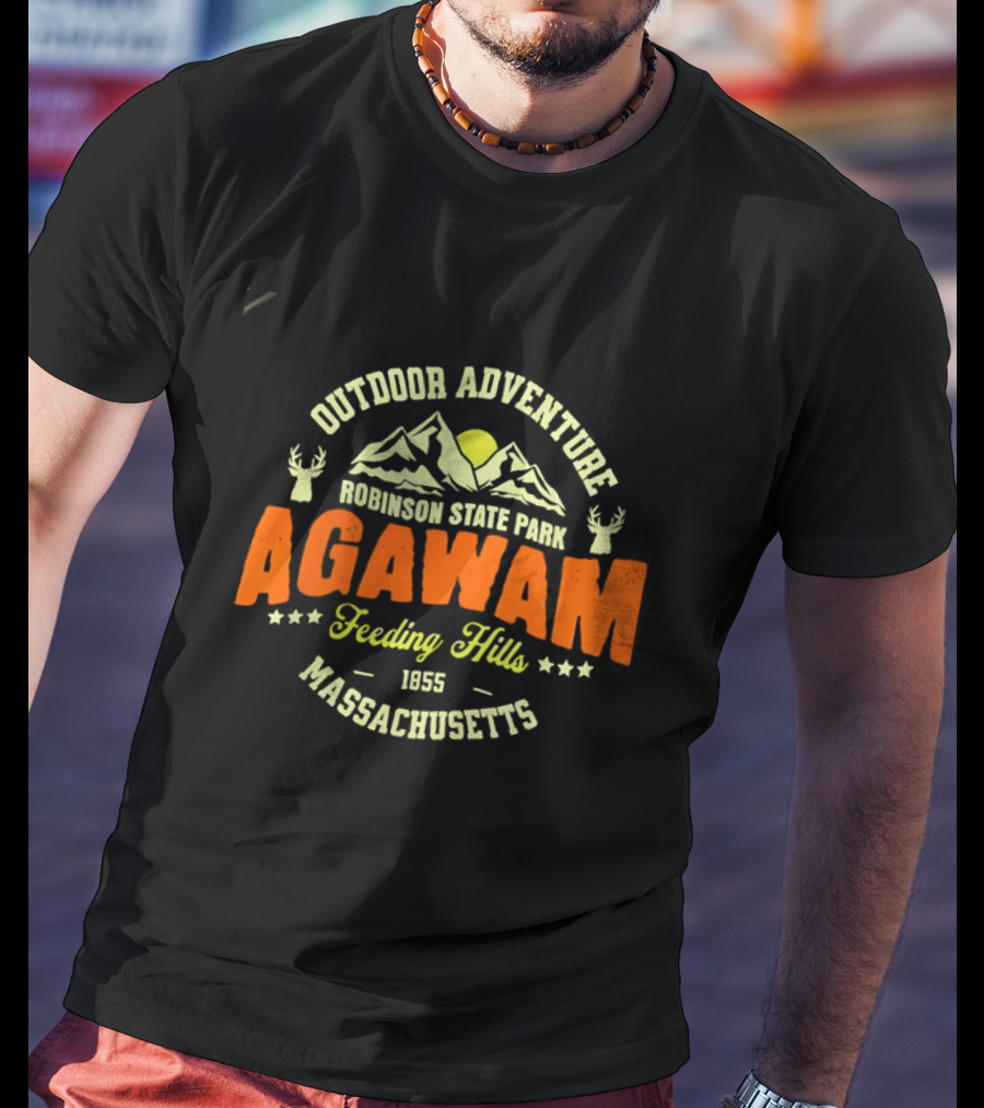Outdoor Adventure Robinson State Park Agawam Feeding Hills 1855 Massachusetts Mountain Sun Deer T-Shirt