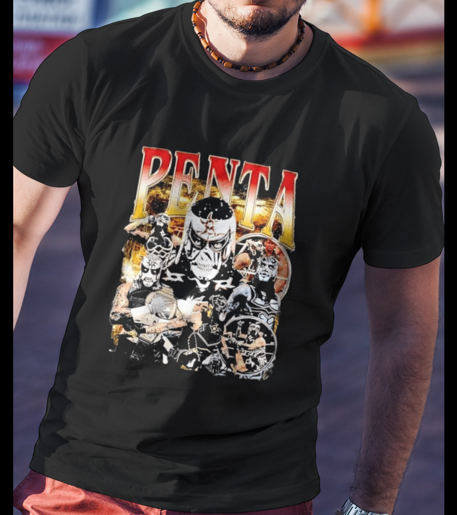 Penta Masked Luchador Wrestler Belt Photo Collage Bootleg T-Shirt