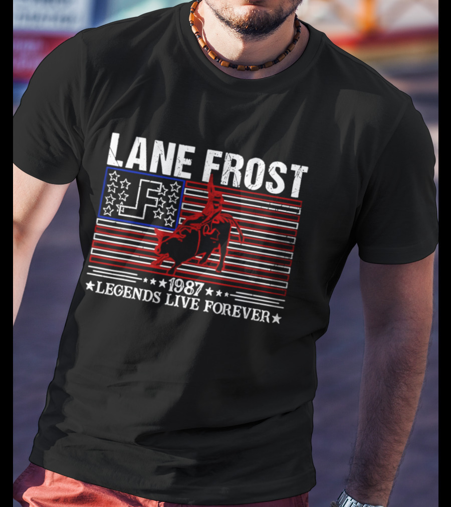 Lane Frost 1987 Legends Live Forever Rodeo US Flag T-Shirt