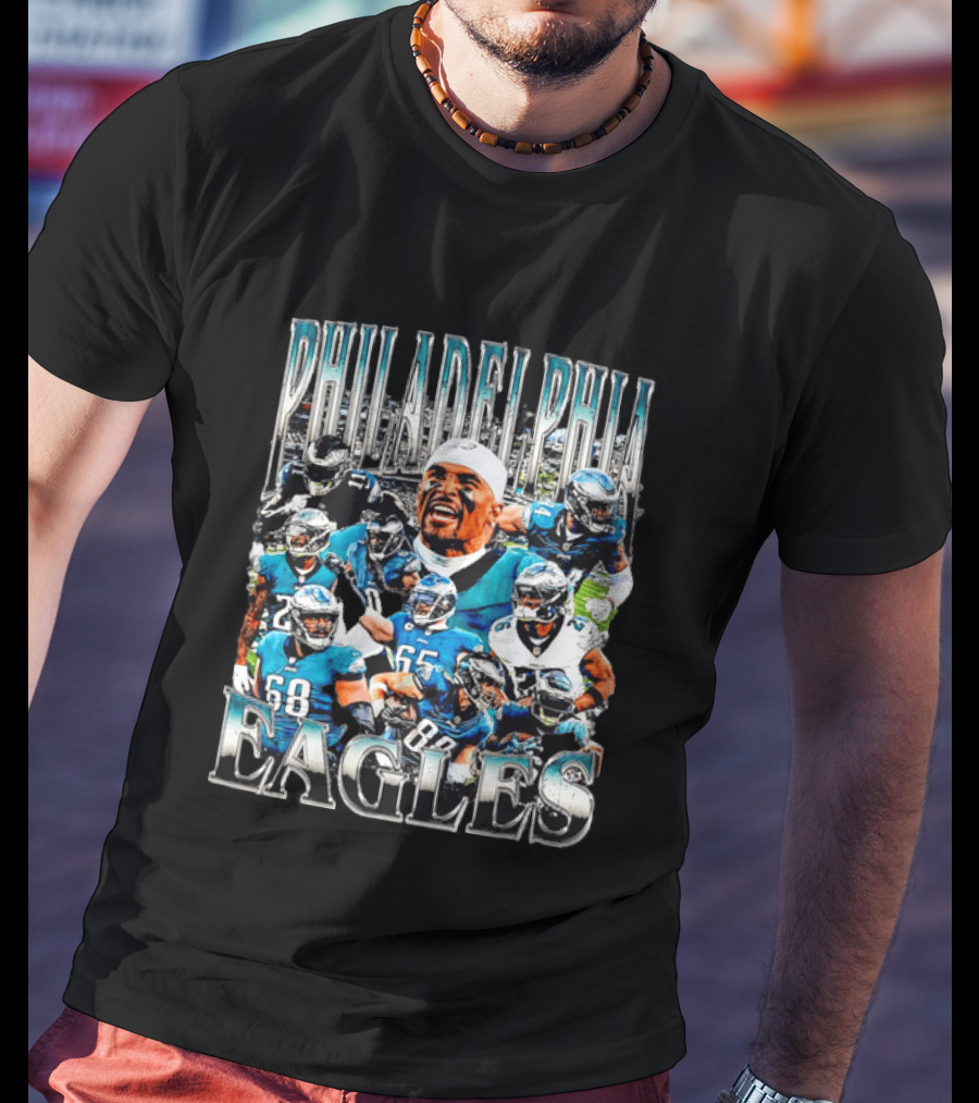 Philadelphia Eagles Player Photo Collage Screaming Metallic Bootleg T-Shirt