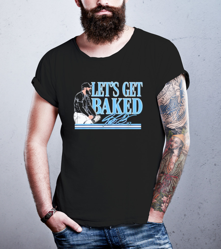 LET'S GET BAKED Bryan Baker Bearded Baseball Pitcher Celebrating Line T-Shirt