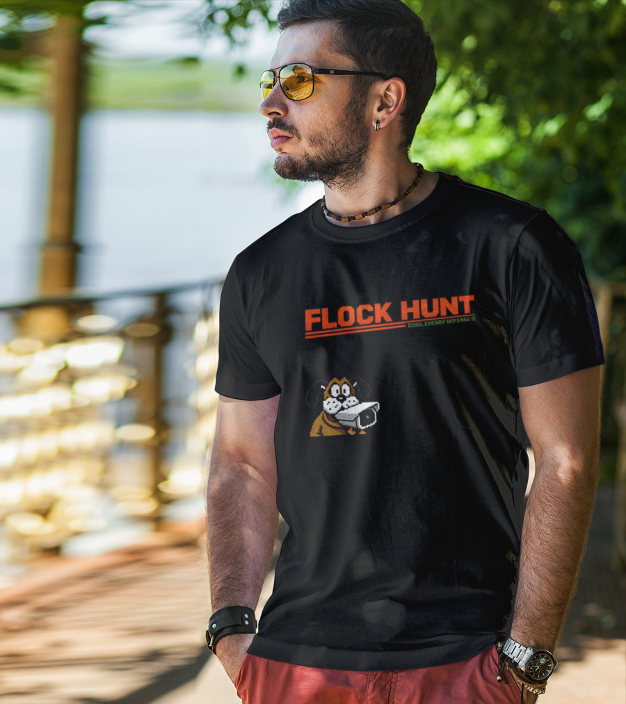 Flock Hunt Pixelated Canine Dingleberry Defense Security Camera T-Shirt