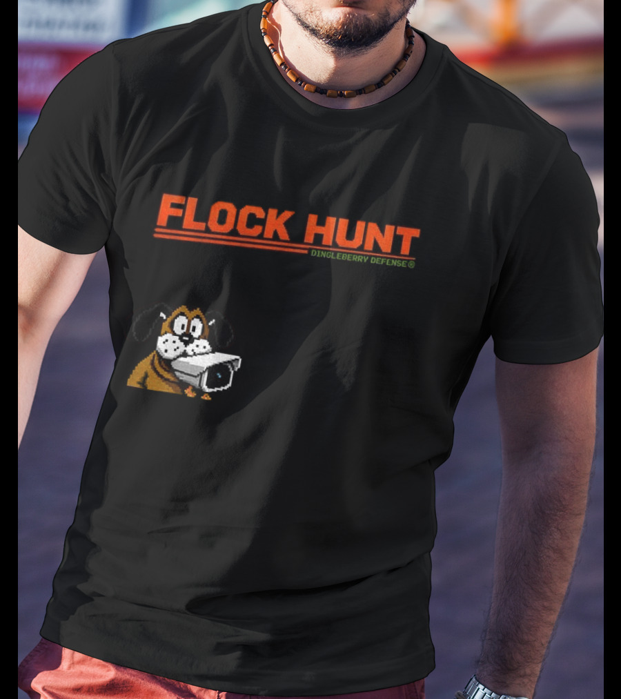 Flock Hunt Pixelated Canine Dingleberry Defense Security Camera T-Shirt