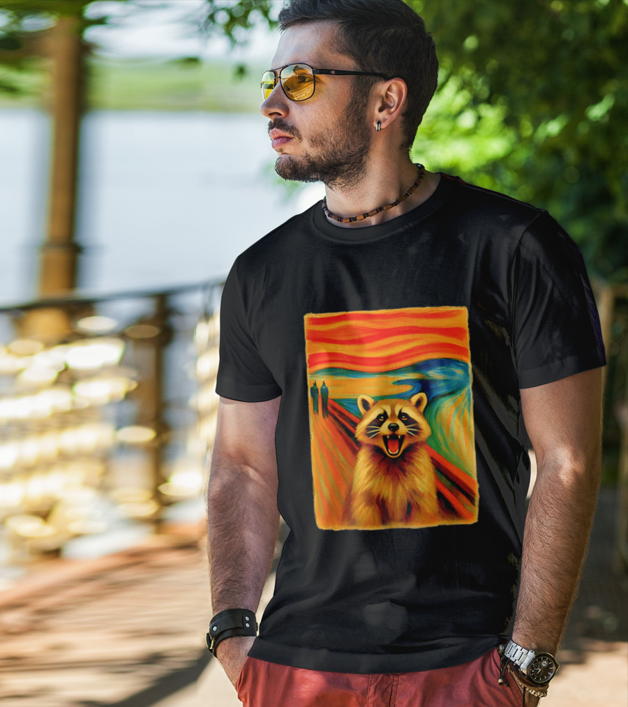 Raccoon The Scream Edvard Munch Painting Mashup T-Shirt