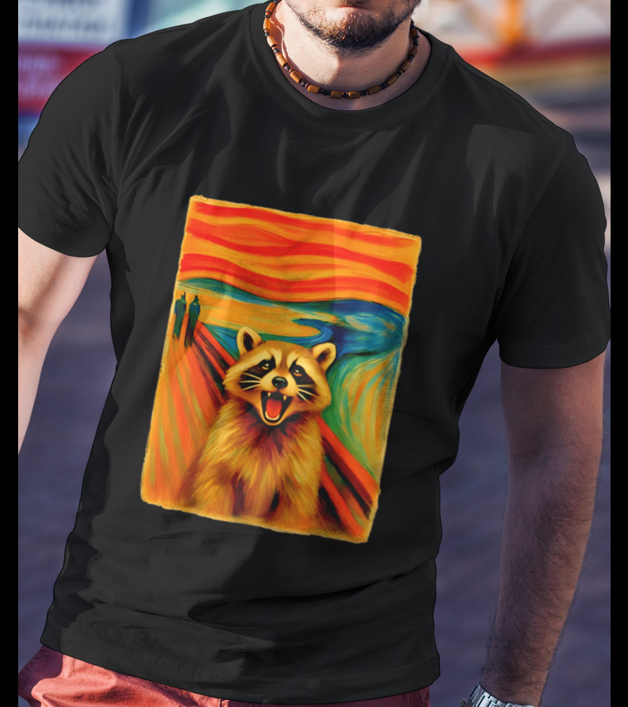 Raccoon The Scream Edvard Munch Painting Mashup T-Shirt