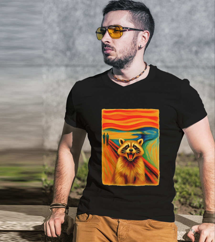 Raccoon The Scream Edvard Munch Painting Mashup T-Shirt