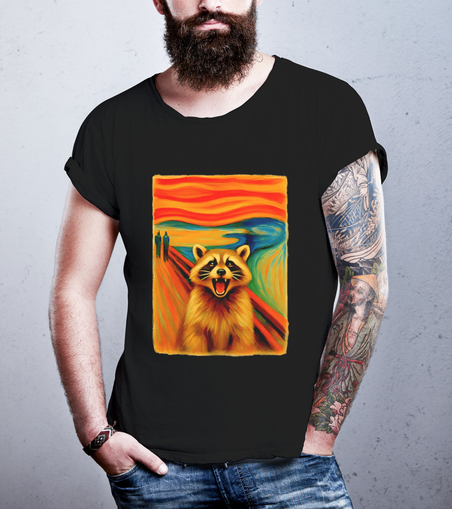 Raccoon The Scream Edvard Munch Painting Mashup T-Shirt