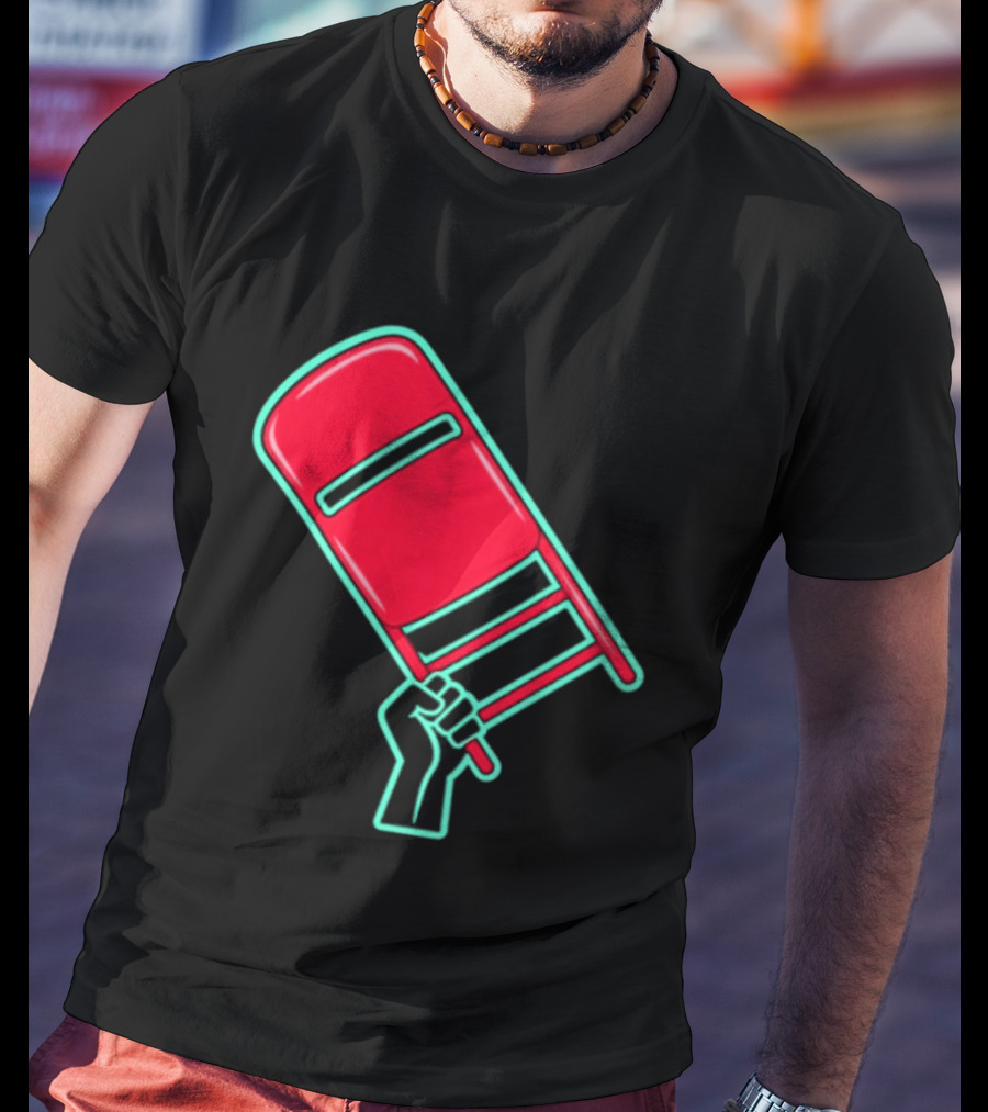 Rebellious Raised Fist Holding Red Chair Protest T-Shirt