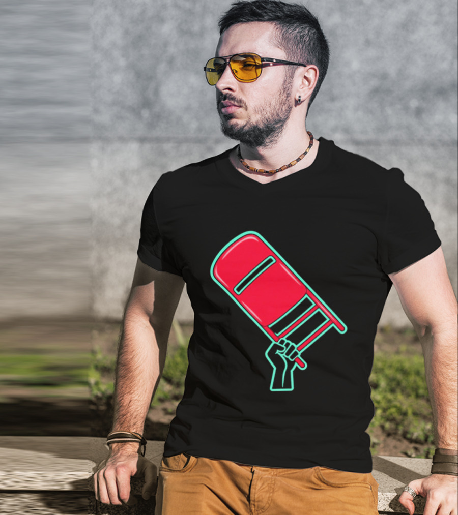 Rebellious Raised Fist Holding Red Chair Protest T-Shirt