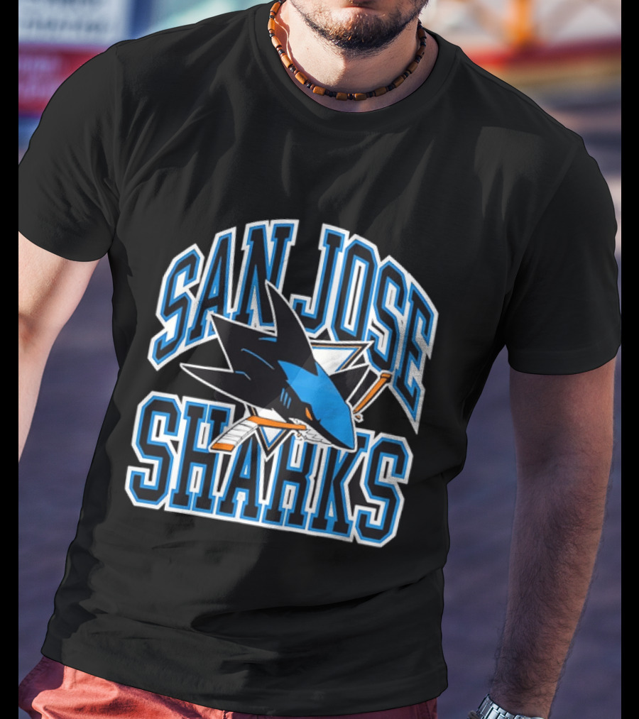 San Jose Sharks Biting Broken Hockey Stick Triangle NHL T-Shirt