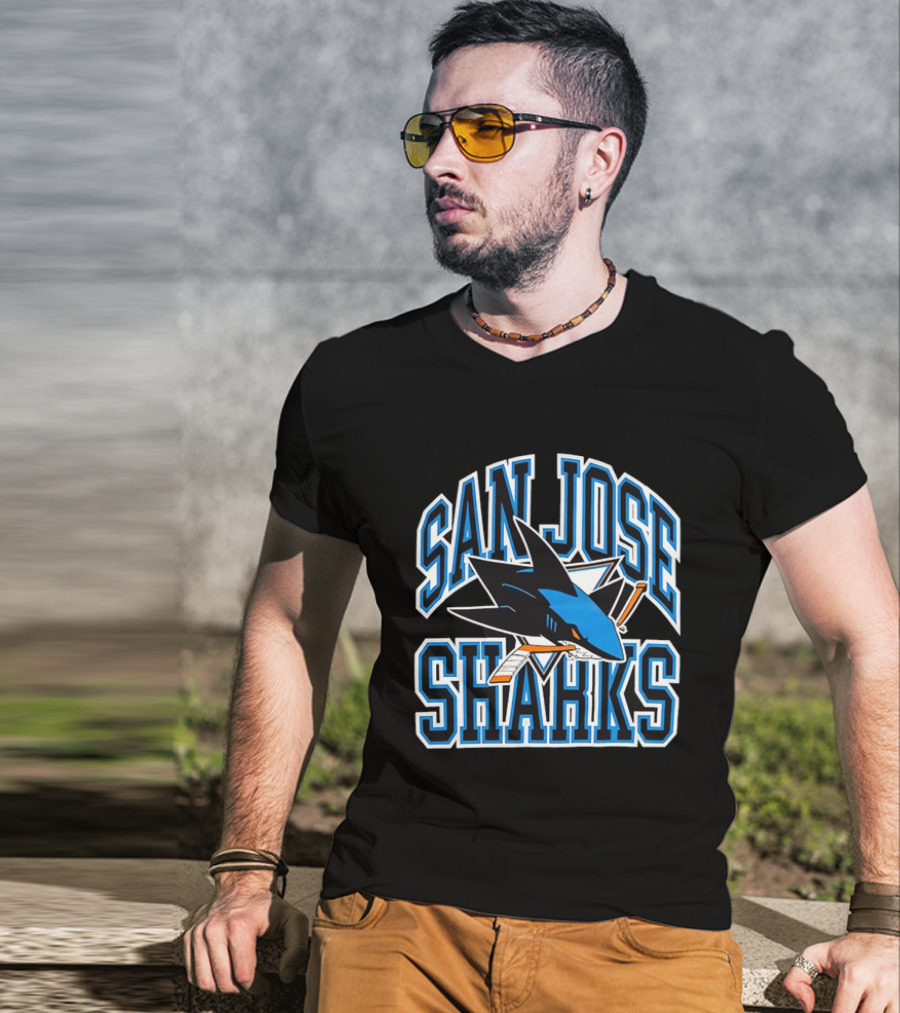 San Jose Sharks Biting Broken Hockey Stick Triangle NHL T-Shirt