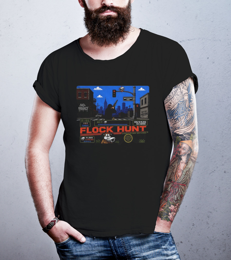 Flock Hunt Surveillance Camera Shooter Dog Video Game No Privacy Dingleberry Defense T-Shirt
