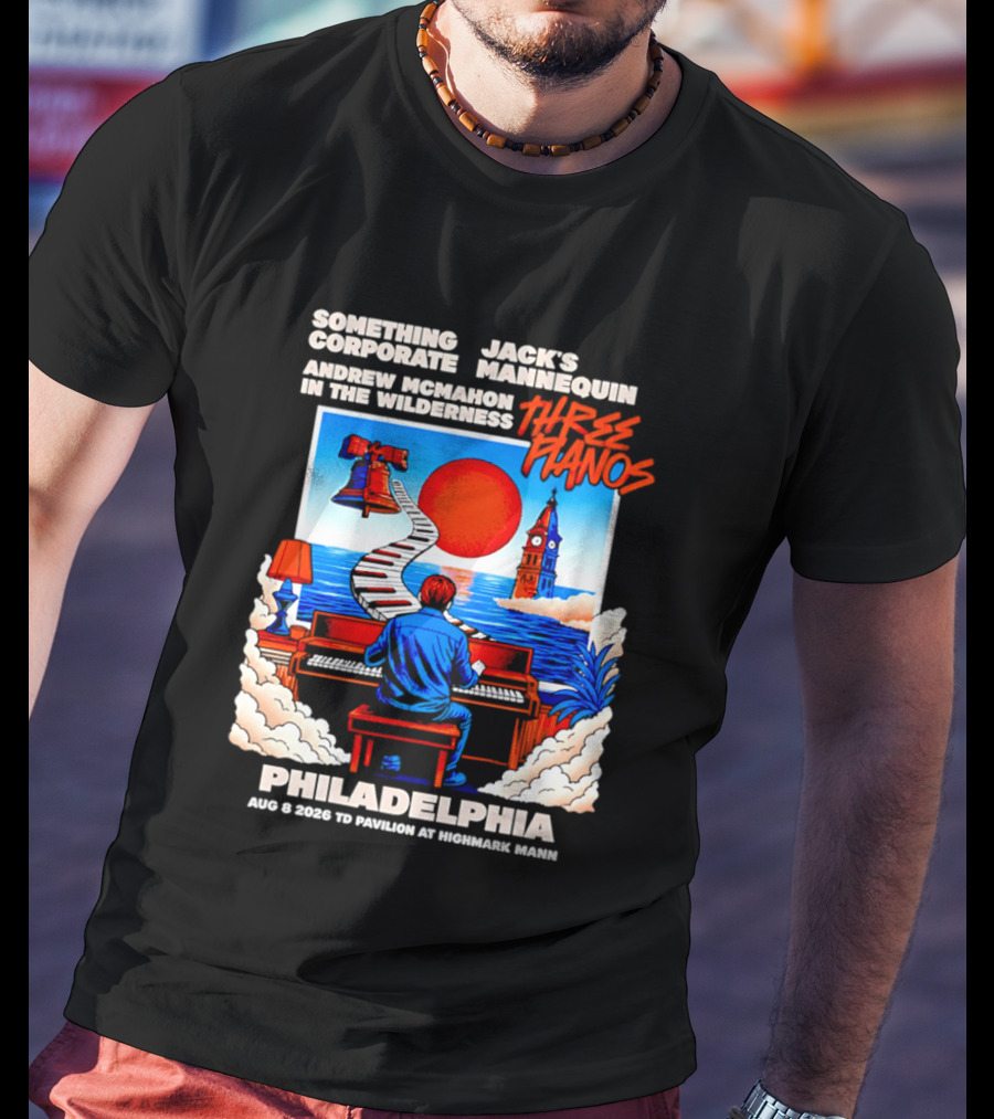 Something Corporate Jack's Mannequin Andrew McMahon Three Pianos Philadelphia Aug 08 2026 T-Shirt