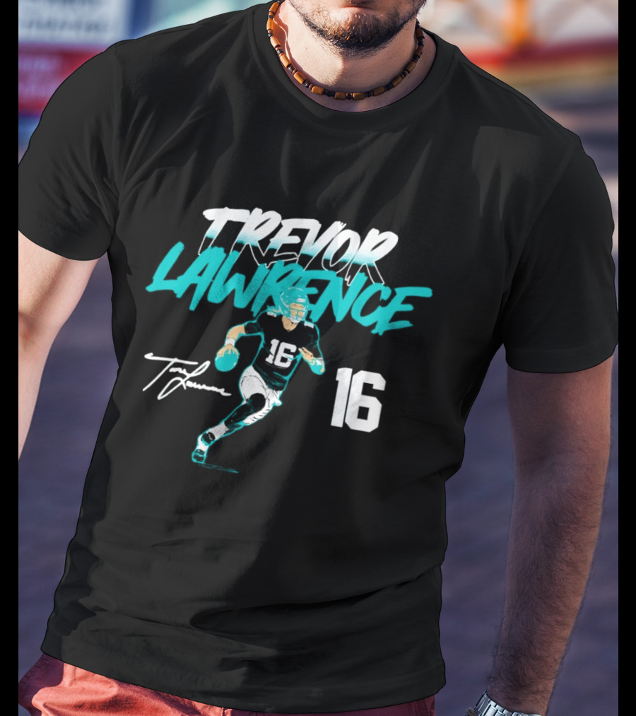Trevor Lawrence No 16 Jaguars Signature Style Football 2026 T-Shirt