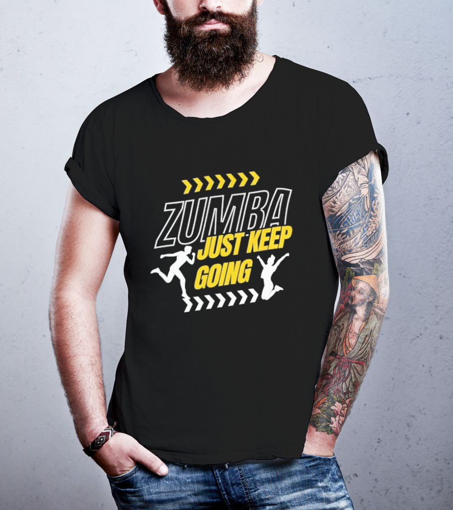 Zumba Just Keep Going Fitness Running Jumping Chevron Arrows T-Shirt