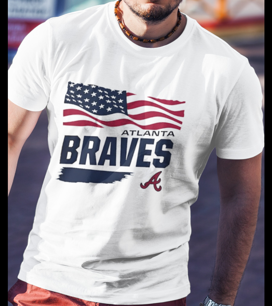 Atlanta Braves Waving American Flag Brushstroke MLB T-Shirt