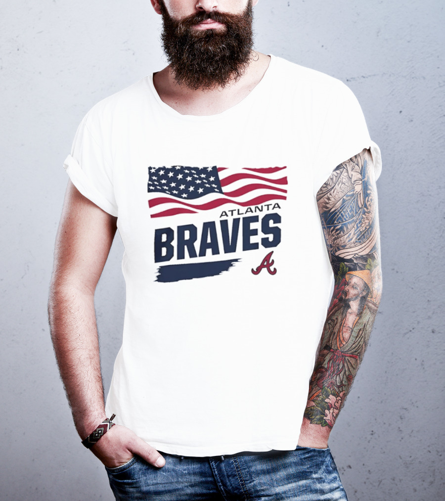 Atlanta Braves Waving American Flag Brushstroke MLB T-Shirt