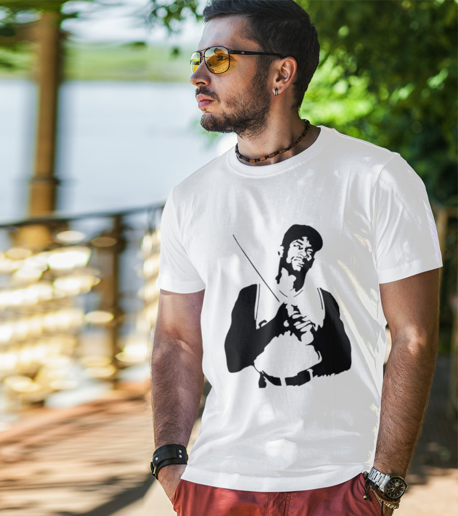 Black And White Stencil Baseball Batter Holding Bat T-Shirt