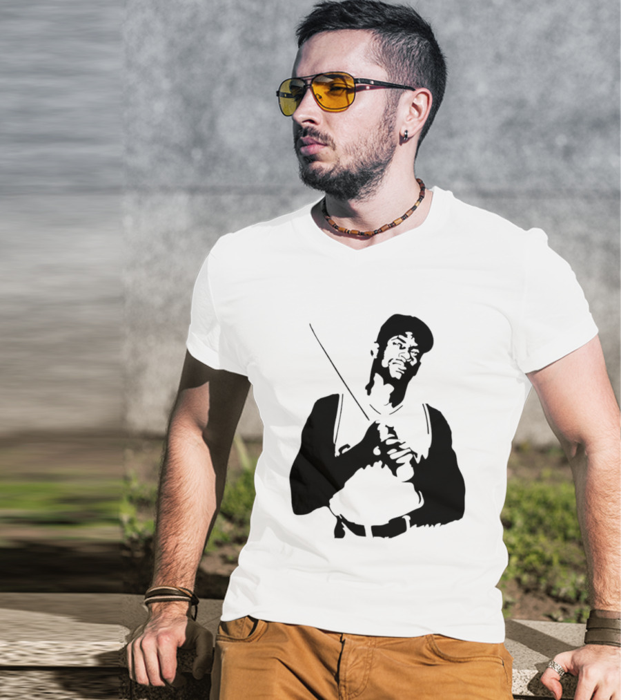 Black And White Stencil Baseball Batter Holding Bat T-Shirt