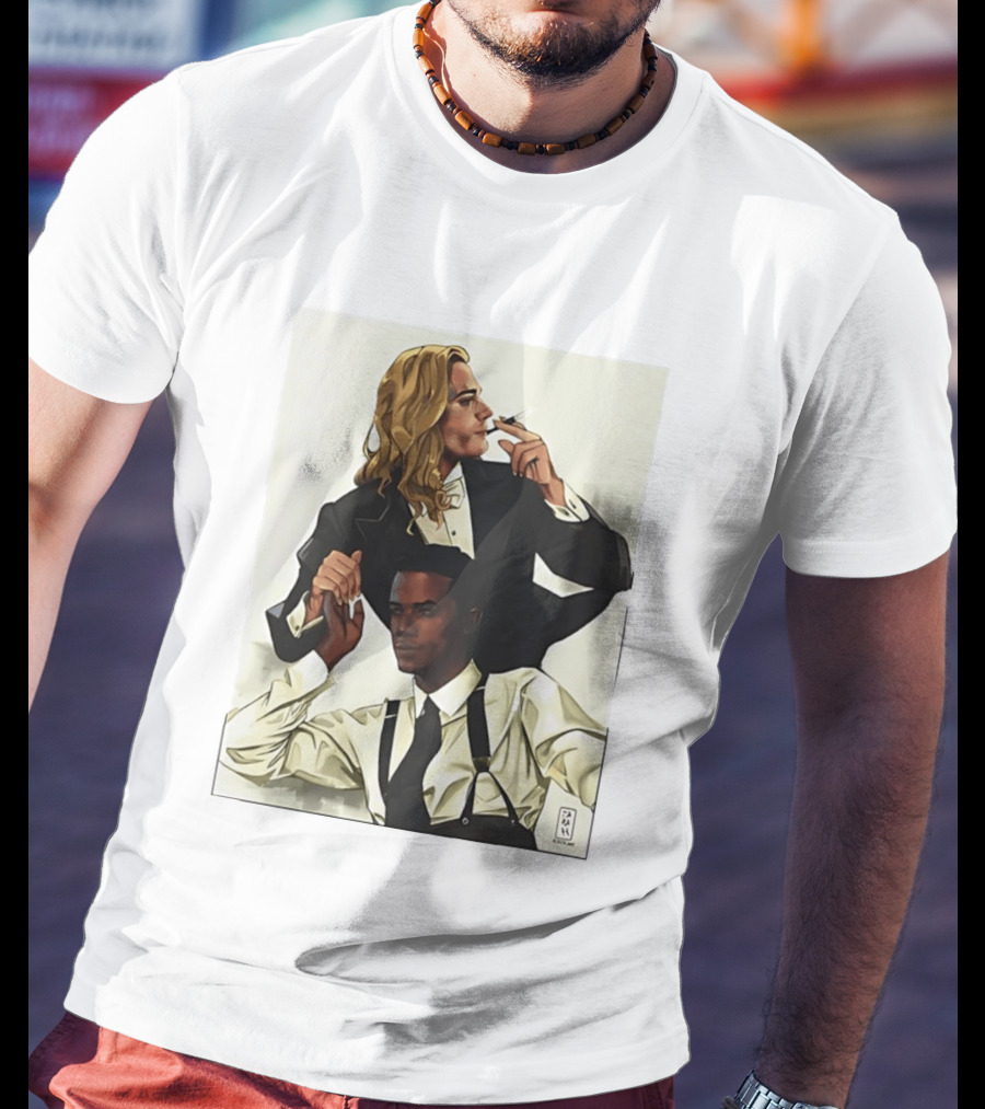 Blonde Tuxedo Smoking Dark Hair Suspenders Duo T-Shirt