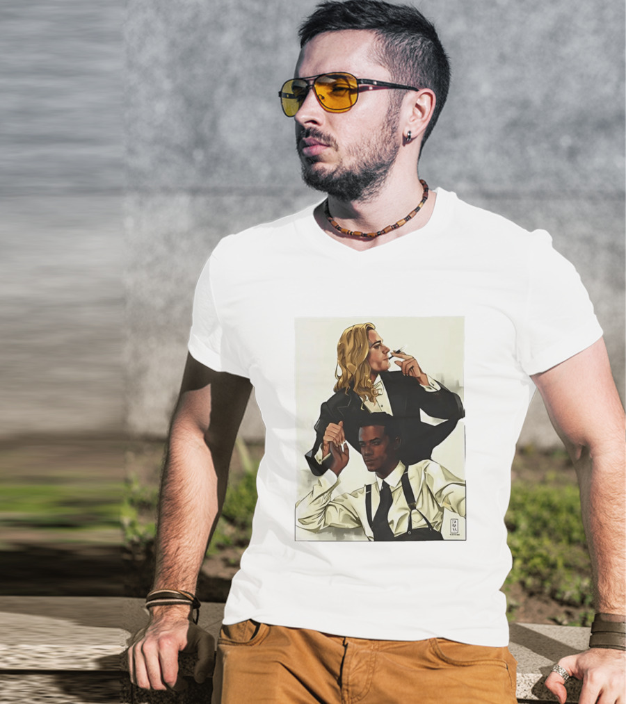 Blonde Tuxedo Smoking Dark Hair Suspenders Duo T-Shirt