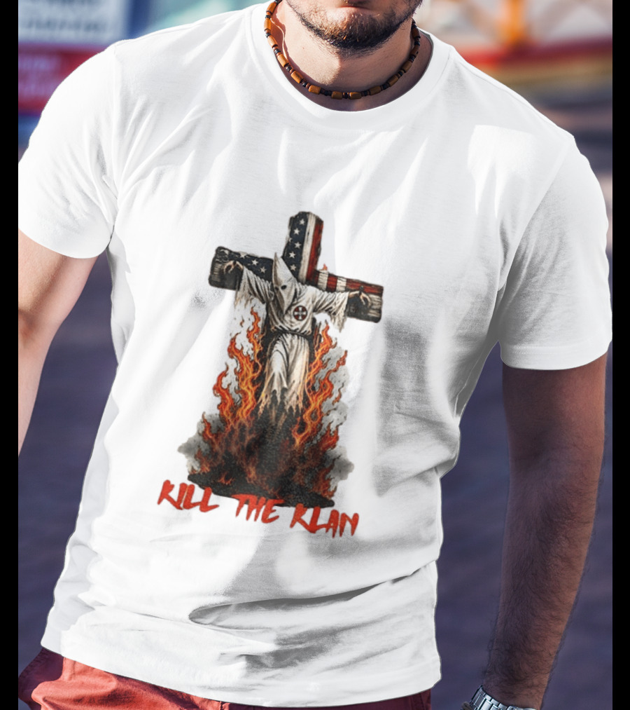 Ku Klux Klan Burning American Flag Cross Kill The Klan T-Shirt