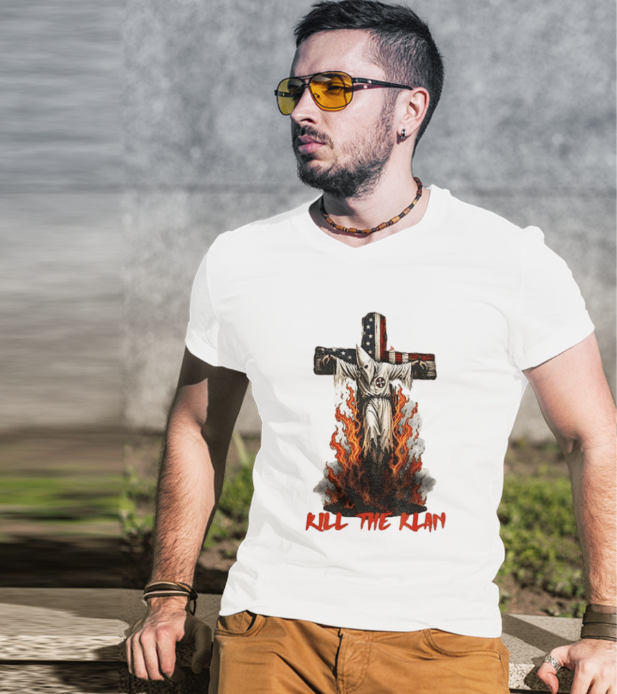 Ku Klux Klan Burning American Flag Cross Kill The Klan T-Shirt