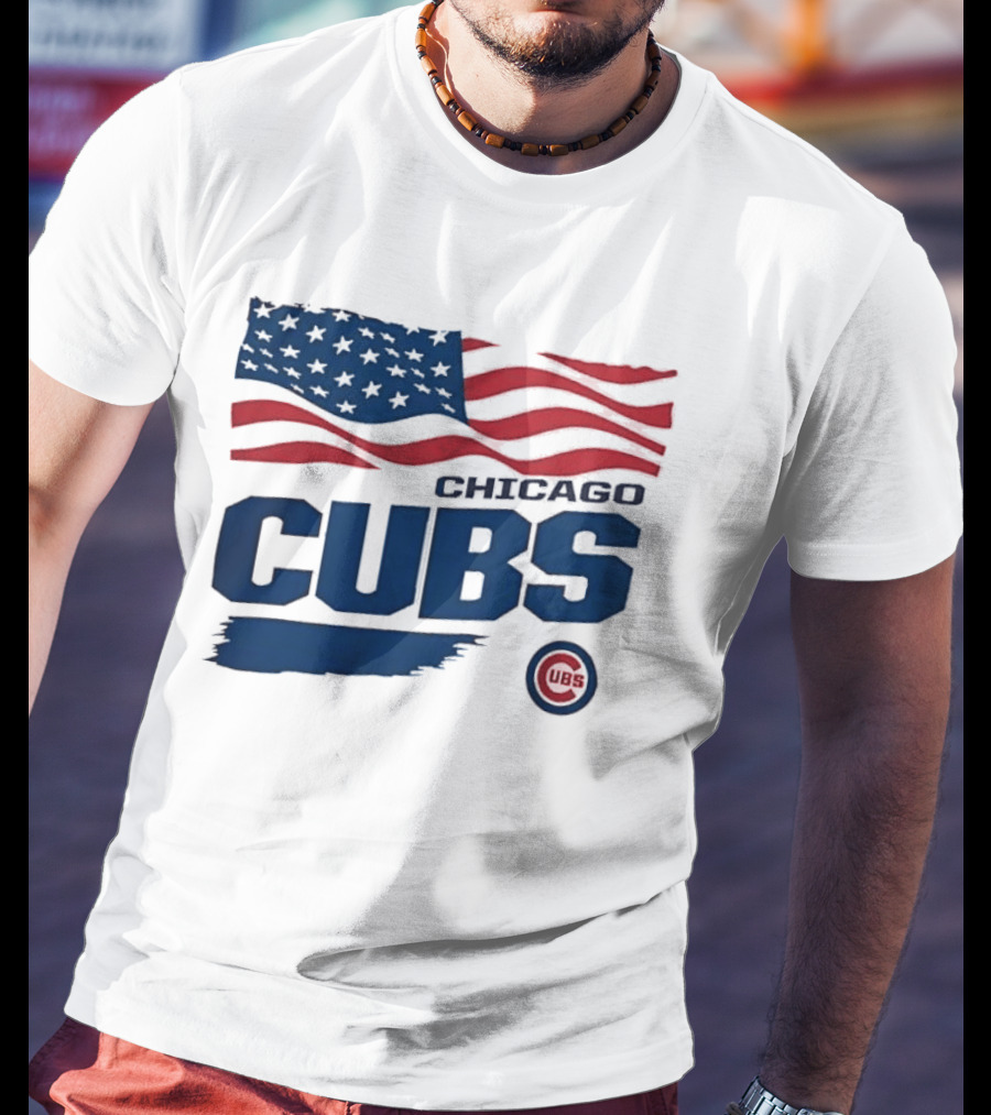 Chicago Cubs American Flag Waving Paint Brush Stroke MLB Cubs T-Shirt