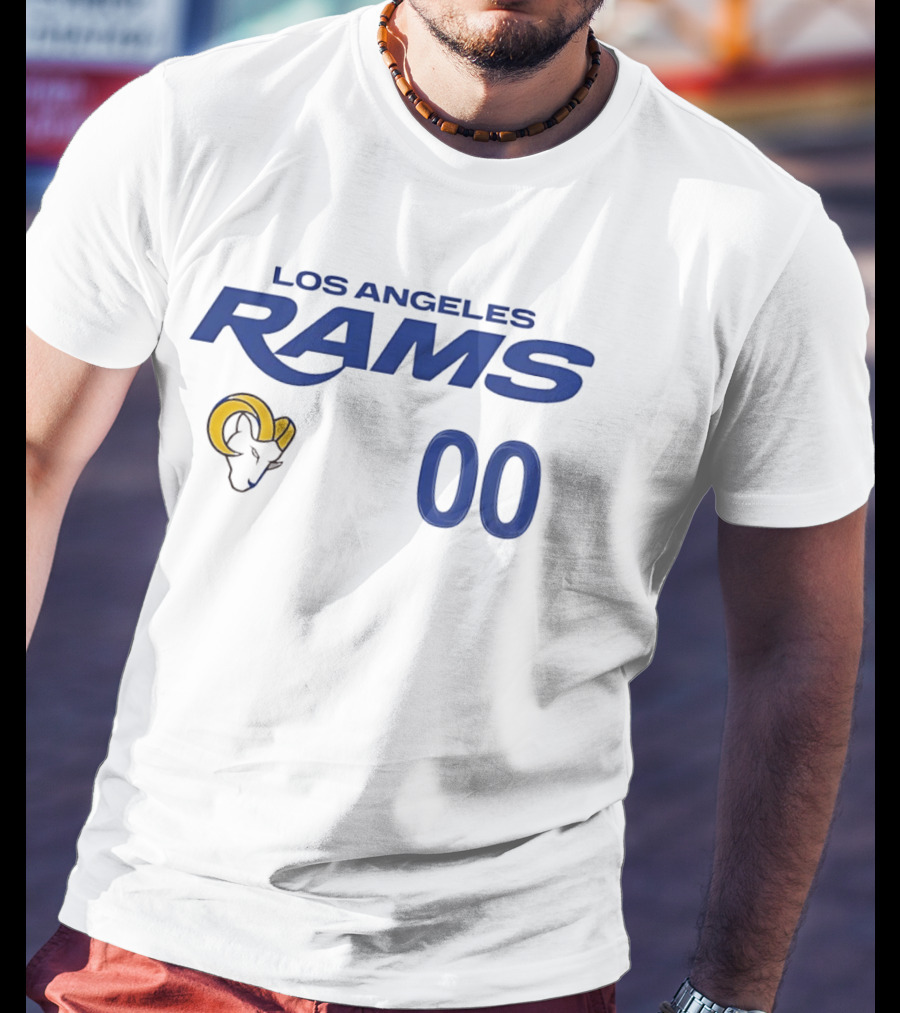 Los Angeles Rams Horned Head 00 Jersey Number Wordmark T-Shirt