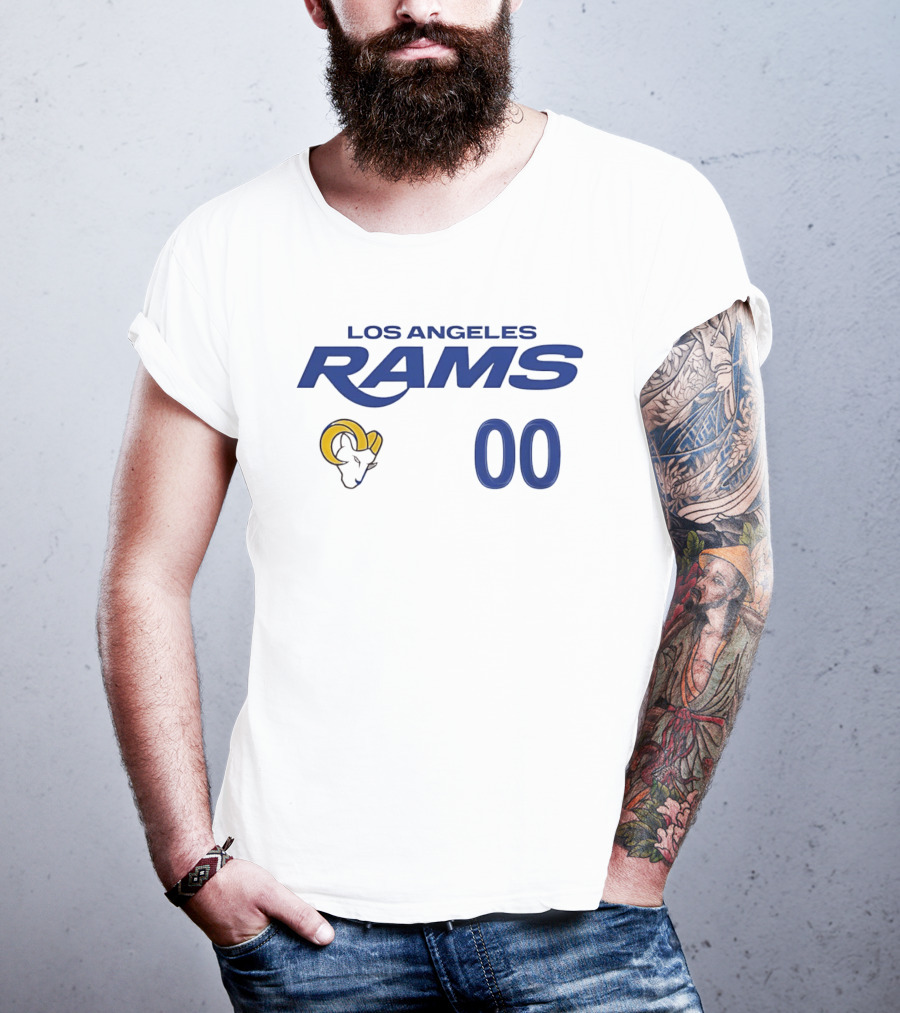 Los Angeles Rams Horned Head 00 Jersey Number Wordmark T-Shirt