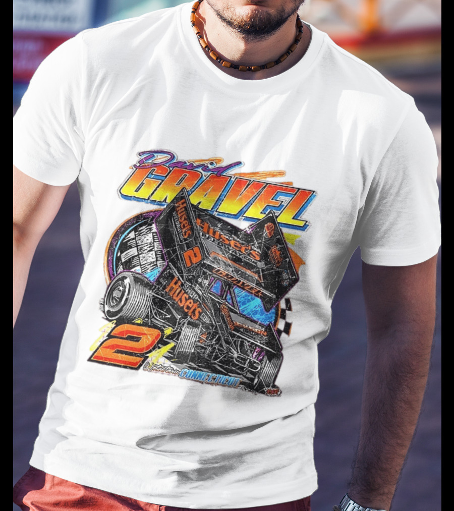 David Gravel Sprint Car Huset's Speedway Racing Connecticut 2 Orange And Blue T-Shirt