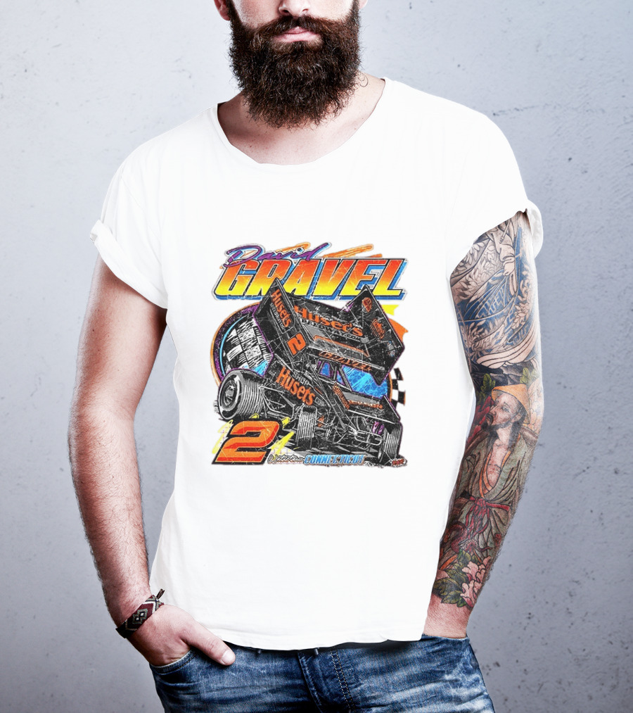 David Gravel Sprint Car Huset's Speedway Racing Connecticut 2 Orange And Blue T-Shirt