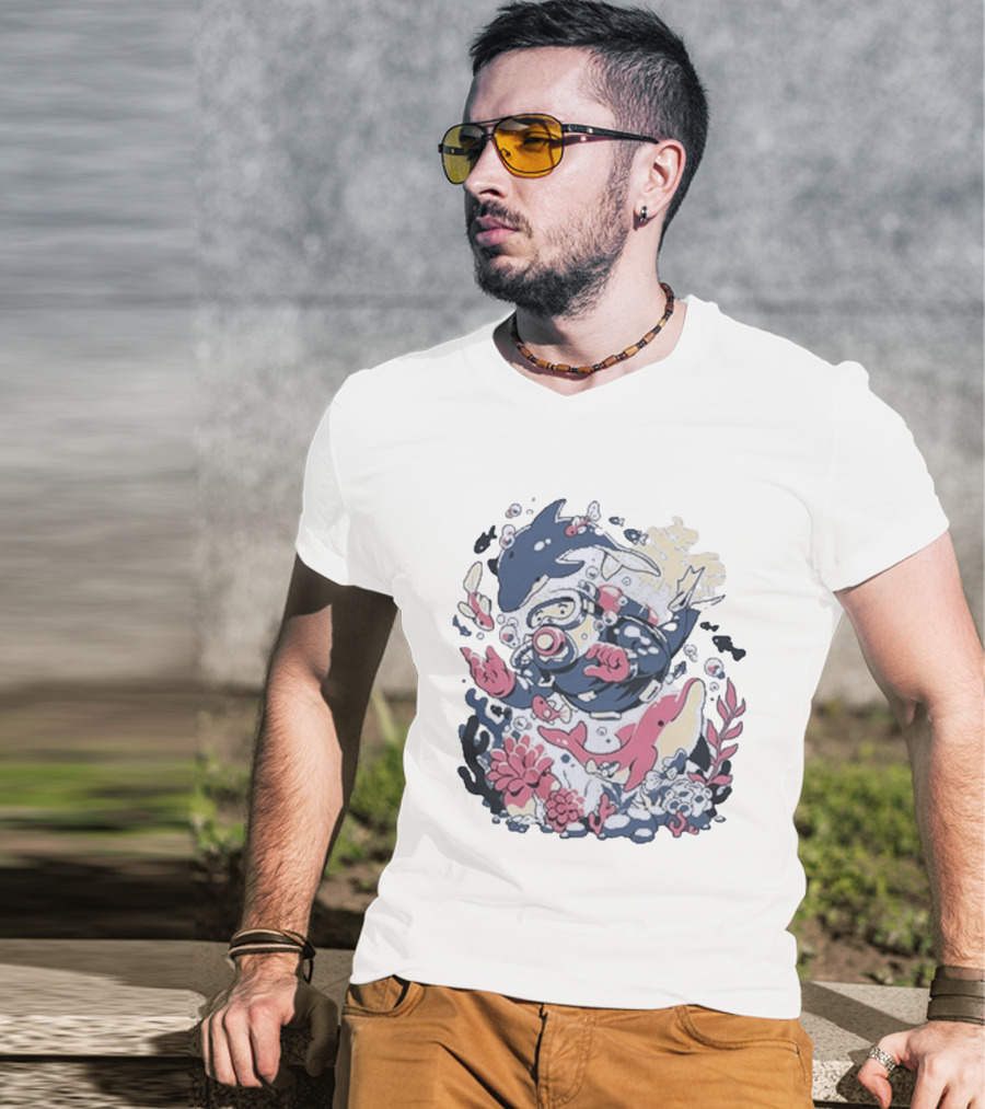 Fangamer Dolphins Dive Underwater Adventure With Diver And Marine Life T-Shirt