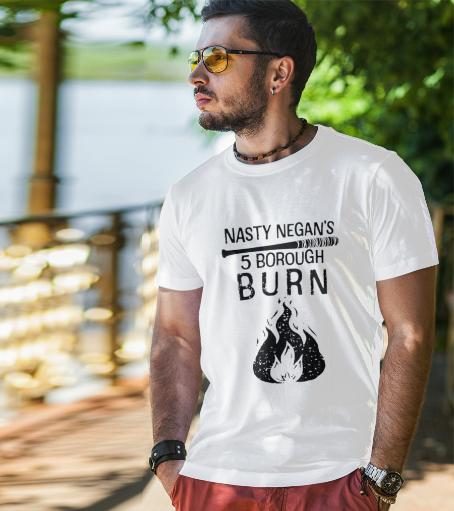 Nasty Negan's 5 Borough Burn Barbed Wire Bat Bonfire Flames T-Shirt