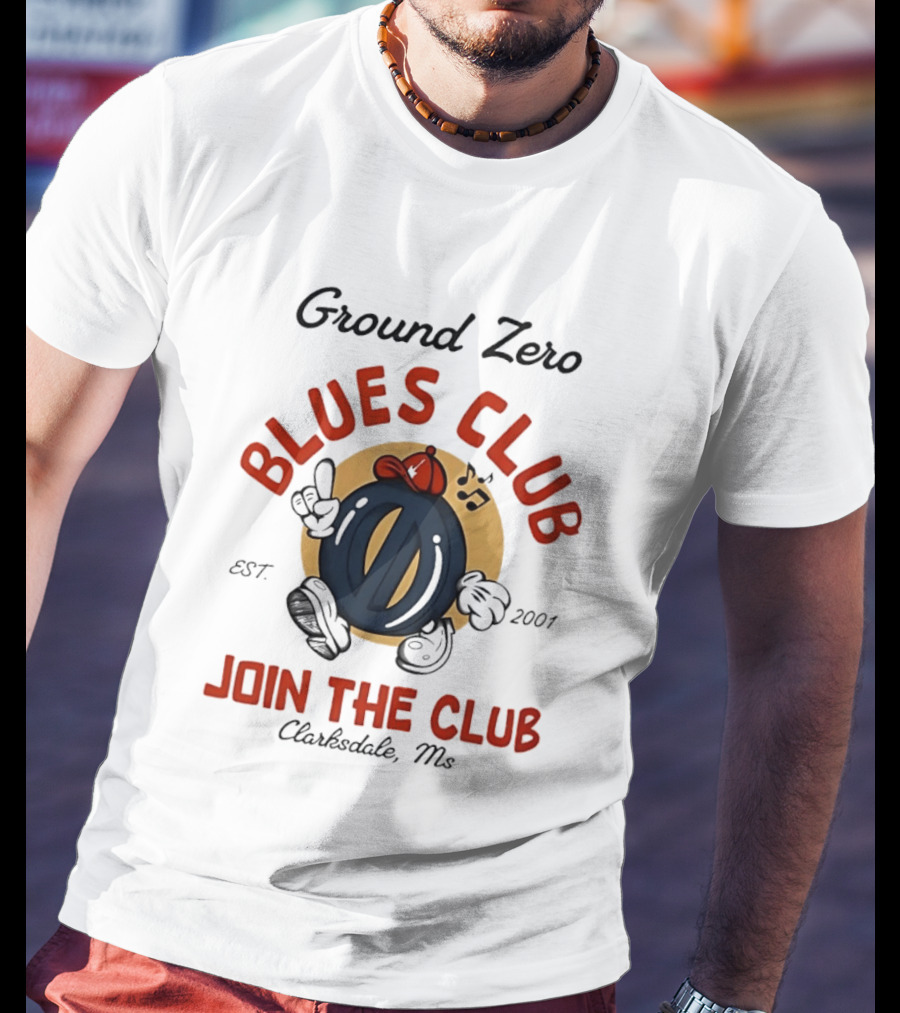Ground Zero Blues Club Join The Club Clarksdale MS Est 2001 Walking Music Notes T-Shirt
