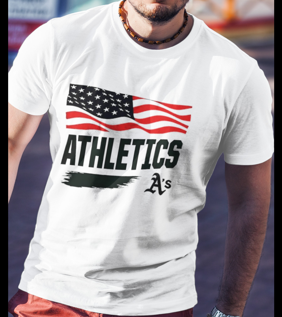 Athletics As American Flag Paint Brushstroke MLB Oakland T-Shirt