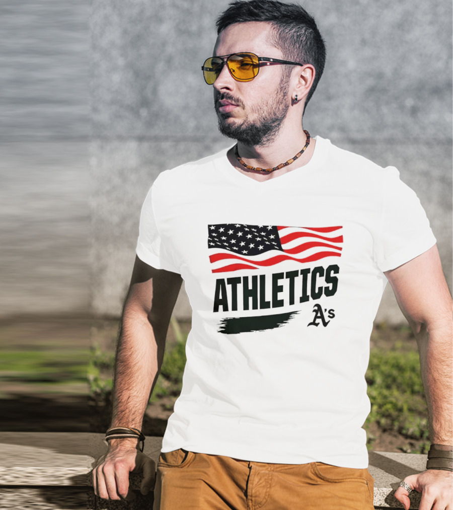 Athletics As American Flag Paint Brushstroke MLB Oakland T-Shirt