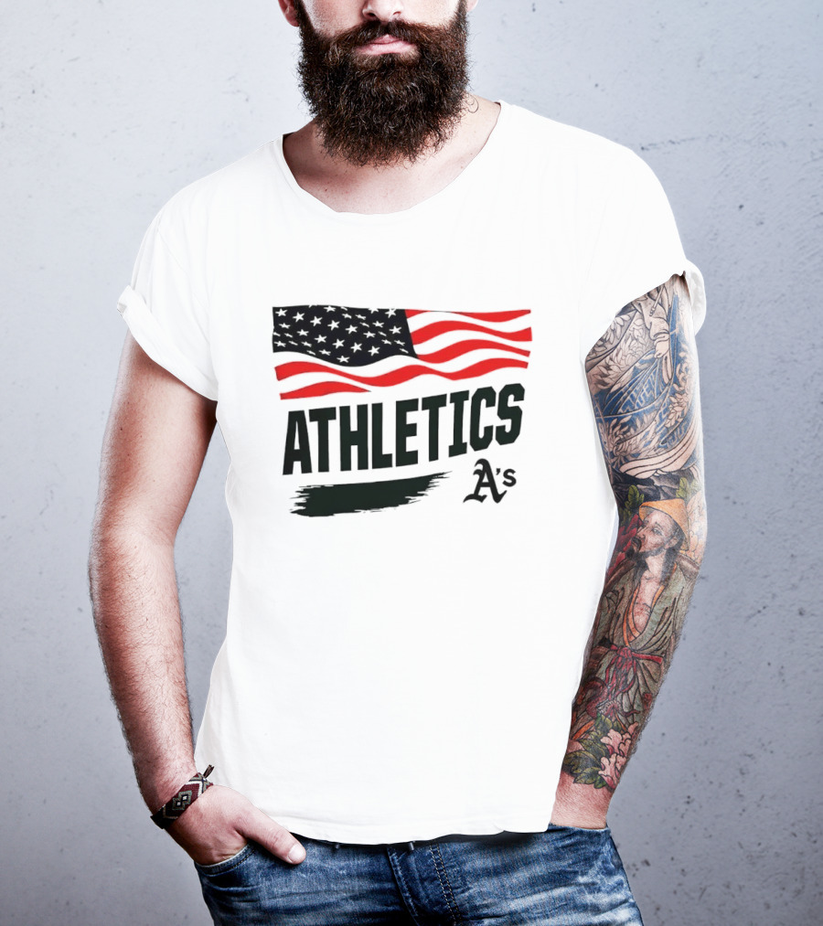 Athletics As American Flag Paint Brushstroke MLB Oakland T-Shirt