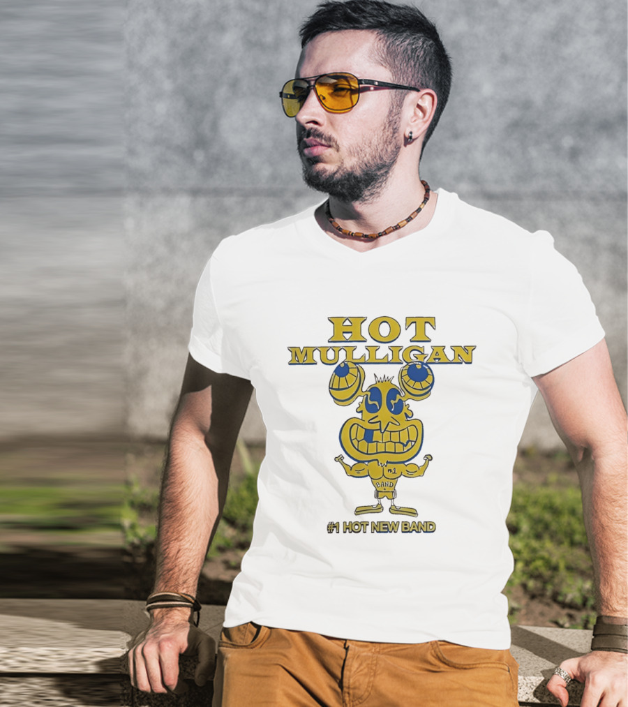 Hot Mulligan New Band Cartoon Flexing Biceps Yellow Version T-Shirt