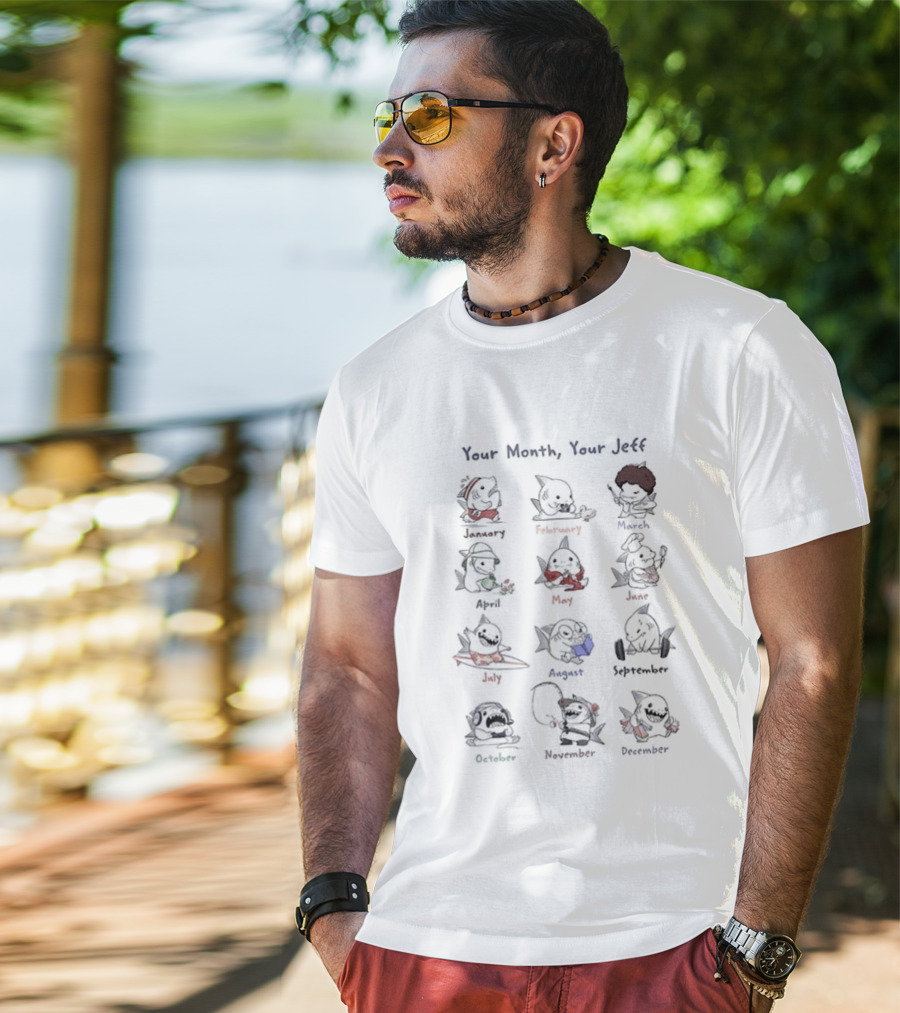Your Month Your Jeff Twelve Cartoon Shark Characters By Month T-Shirt