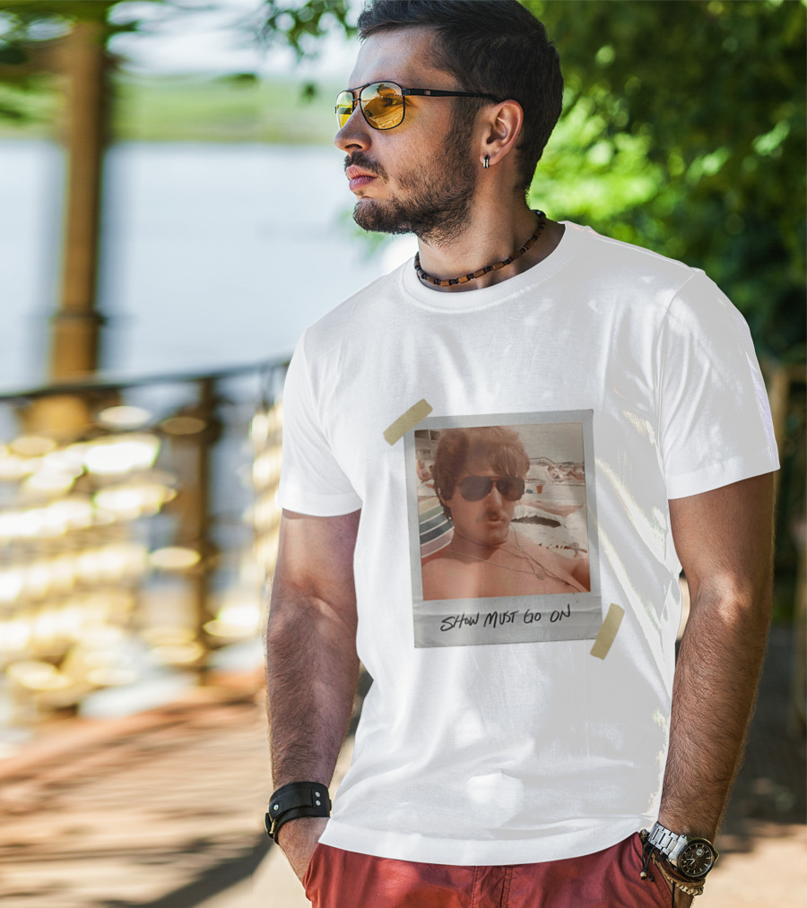 Show Must Go On Man At Beach Retro Style Polaroid T-Shirt