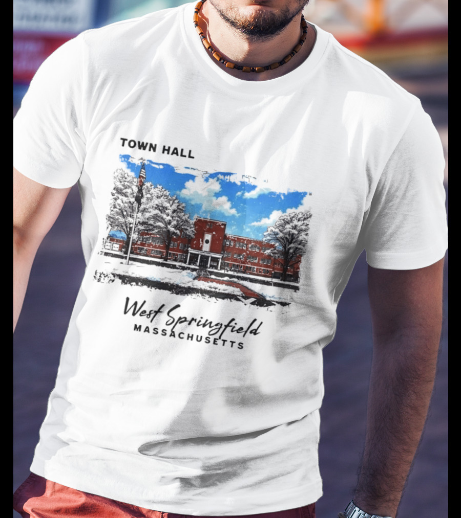 Town Hall West Springfield Massachusetts Snow Covered Red Brick Building T-Shirt