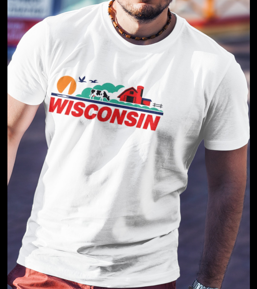 Wisconsin Dairy Cow Barn Sunset Landscape T-Shirt